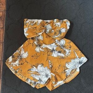 Floral Mustard Yellow‎ Strapless Romper
